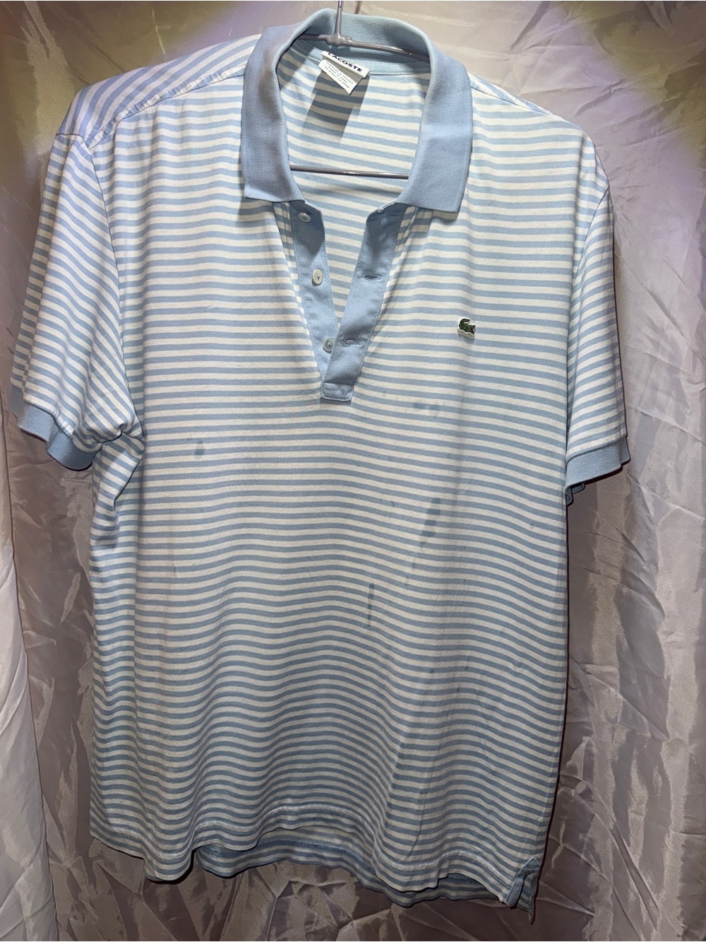Lacoste Men’s Pale Blue & White Striped Polo